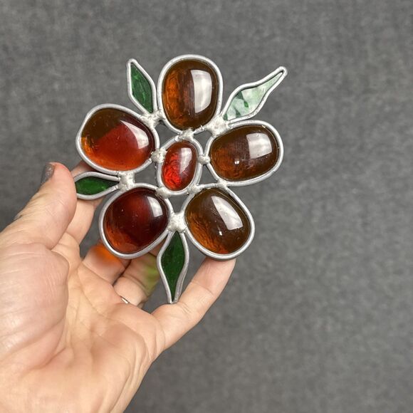 Vintage MCM Glass Floral Flower Stained Glass Suncatcher - Picture 5 of 5